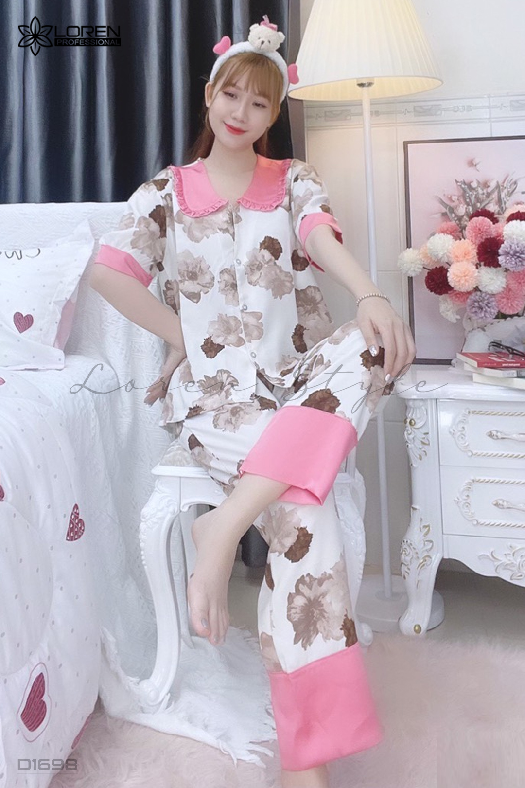 Đồ ngủ pijama tay ngắn quần dài hồng D1698