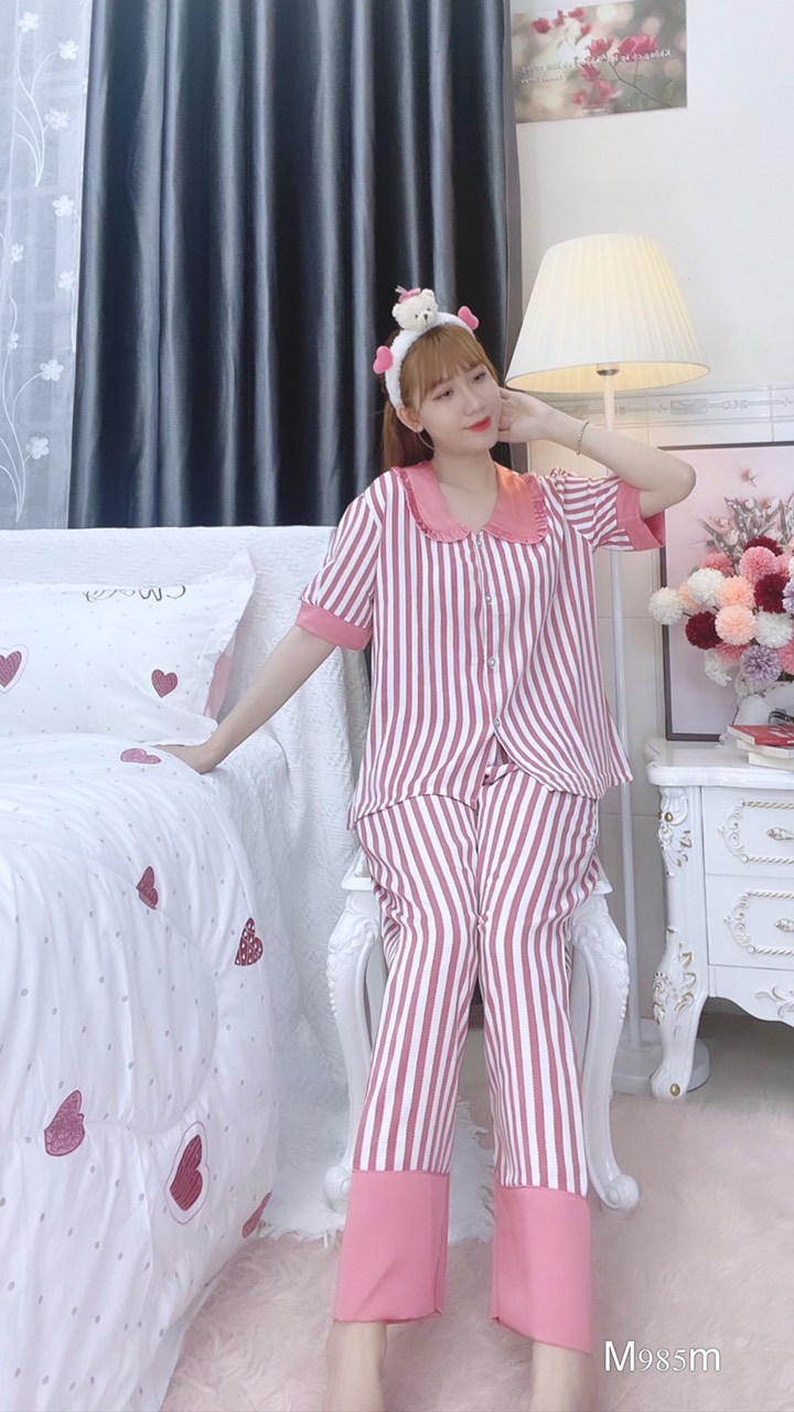 Đồ ngủ pijama tay ngắn quần dài hồng D1700