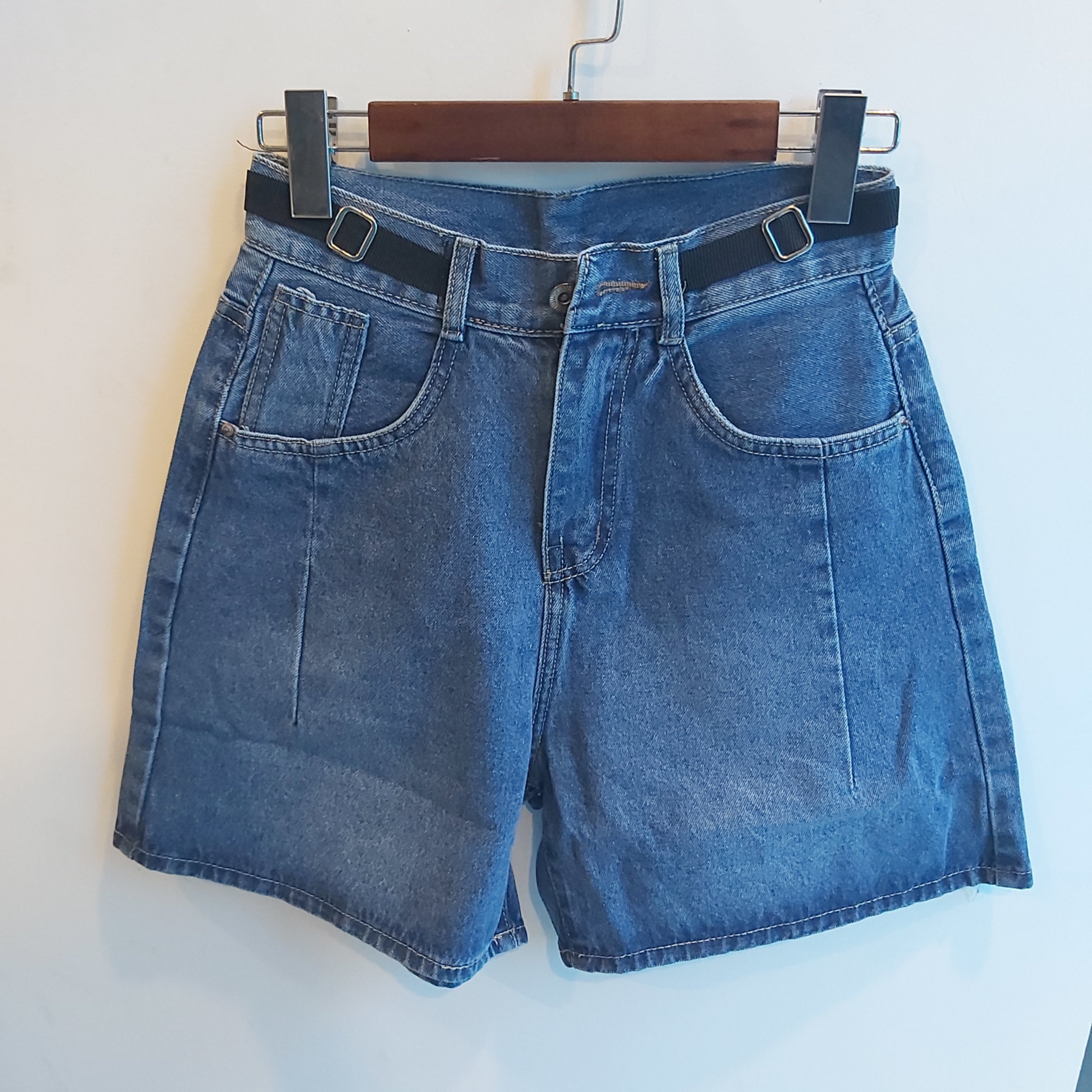 Quần jean ngố xếp ly trơn xanh B5386