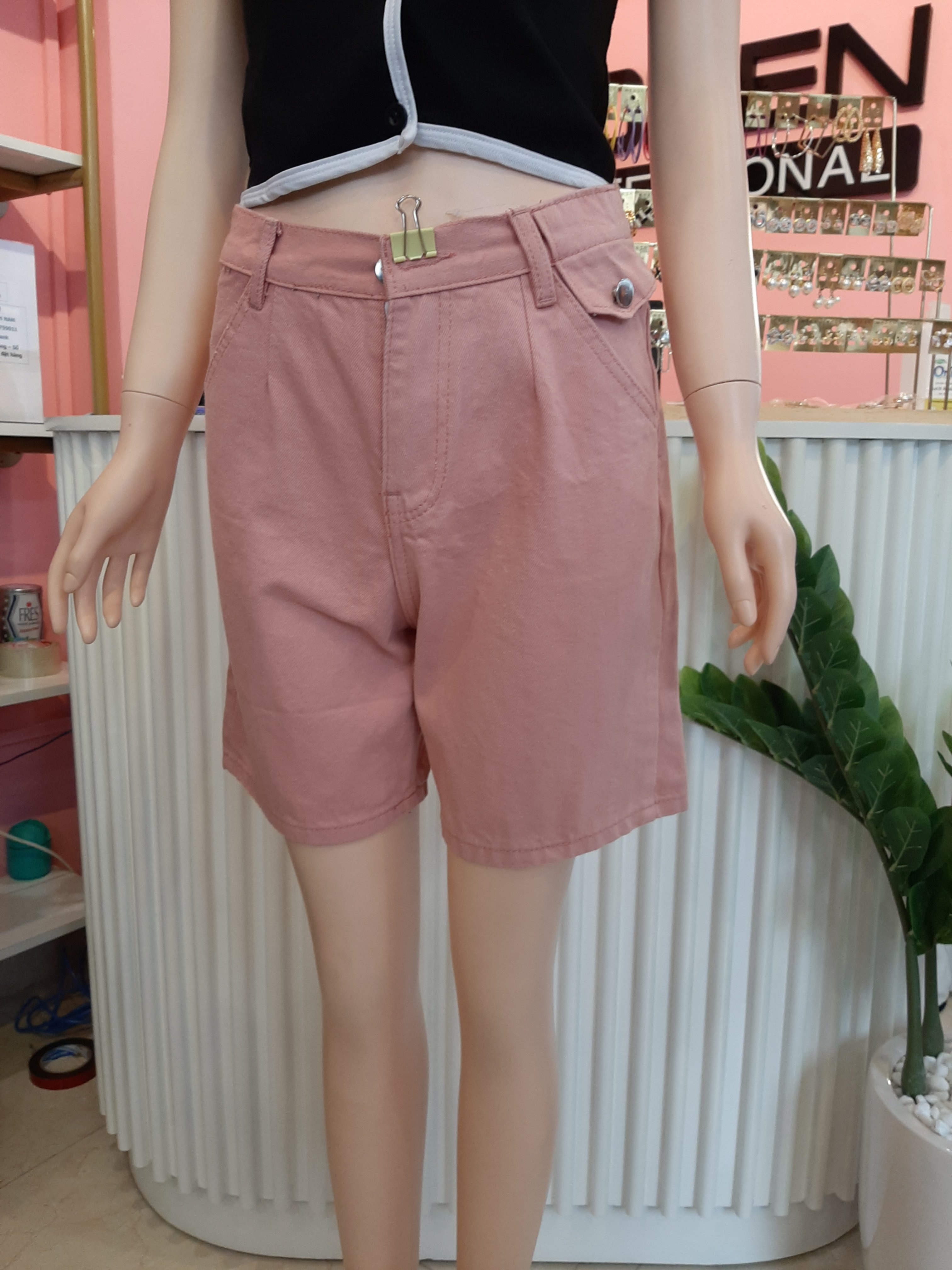 Quần jean ngố kiểu túi trơn hồng B5251