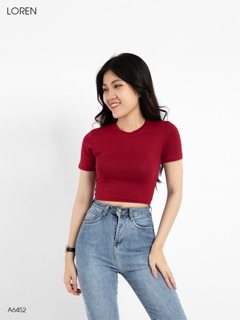 Áo croptop cổ tròn tay ngắn đỏ A6452