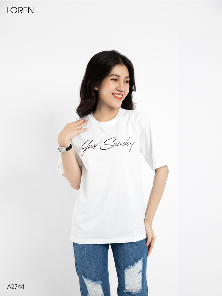 Áo thun nữ LOREN chữ Gust sunday trắng A2744