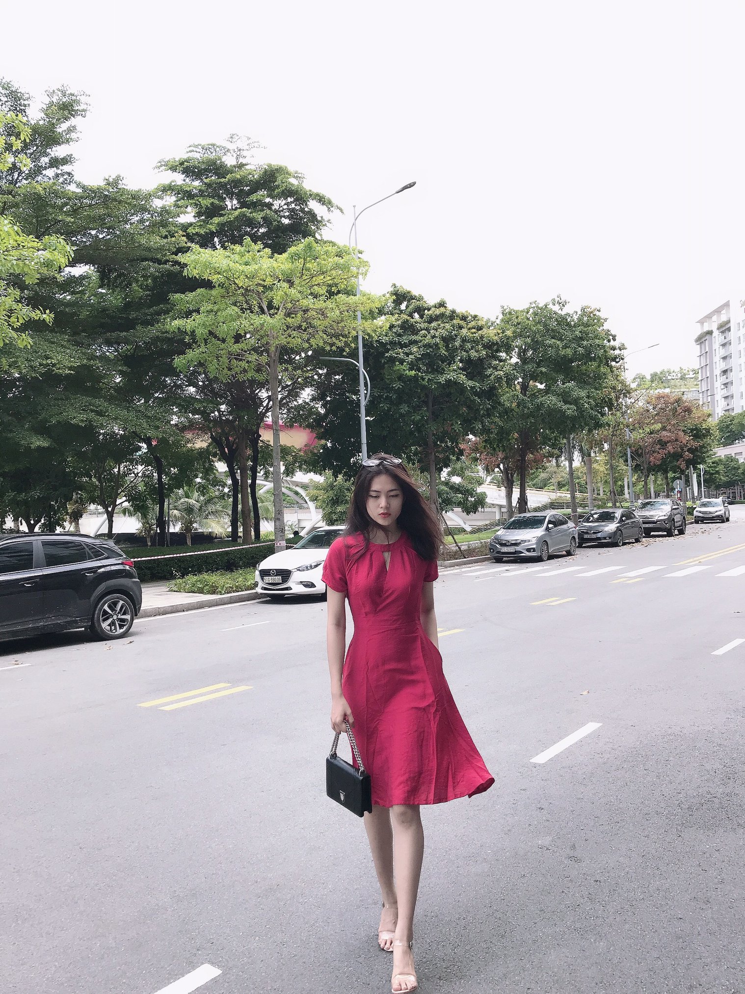 Đầm LOREN xòe cổ tròn đỏ C1130