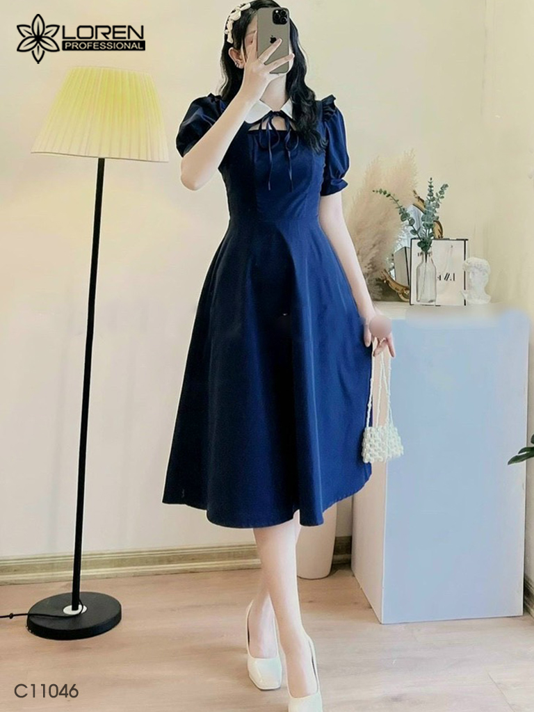 Đầm LOREN midi cổ sen C11046