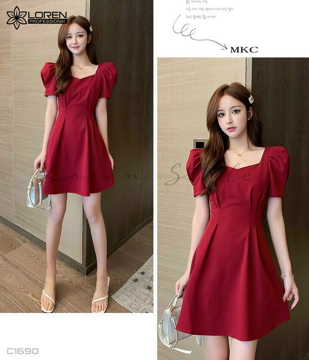 Đầm xòe đan sau đỏ C1690