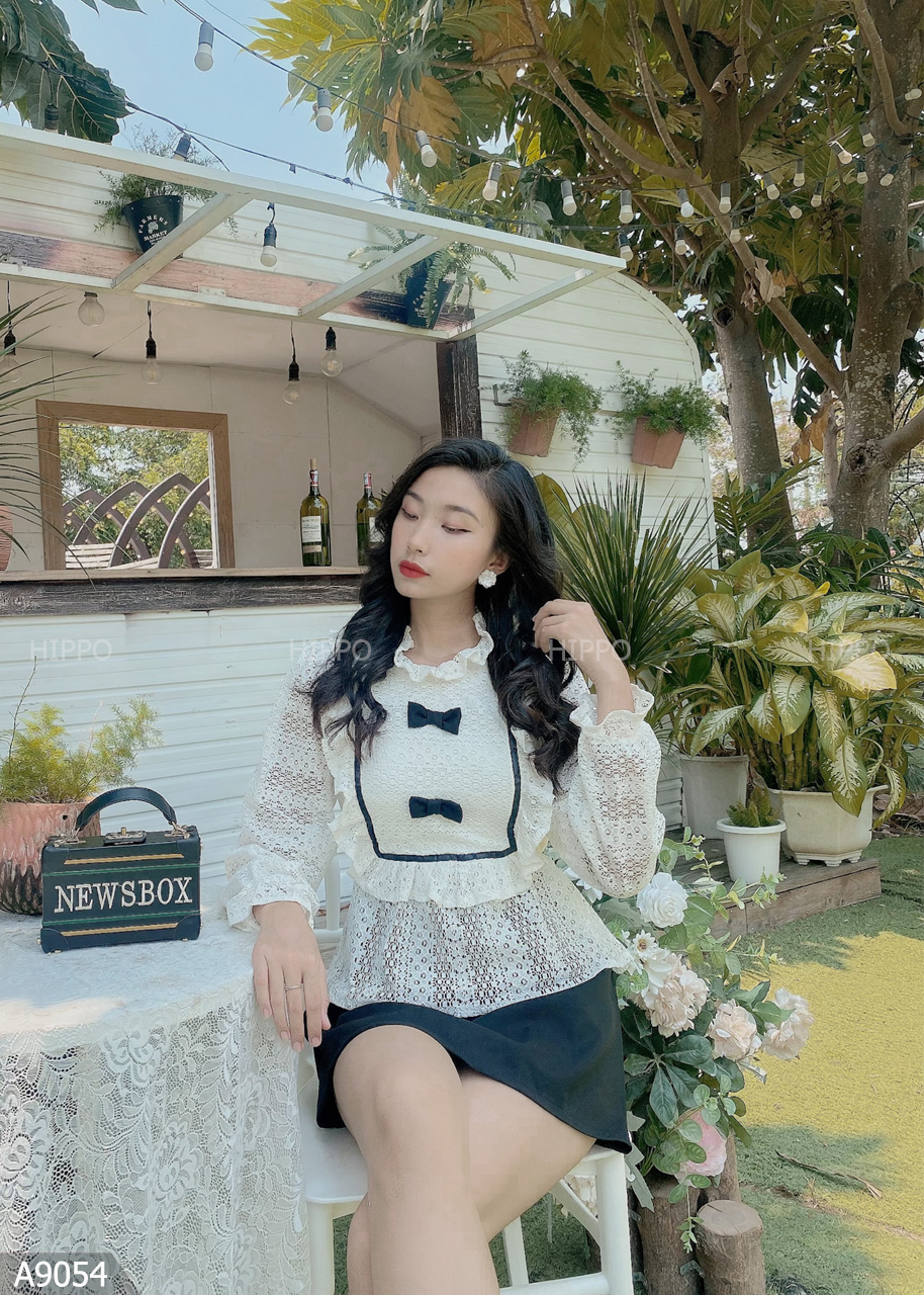 Set áo nơ chân váy đen A9054