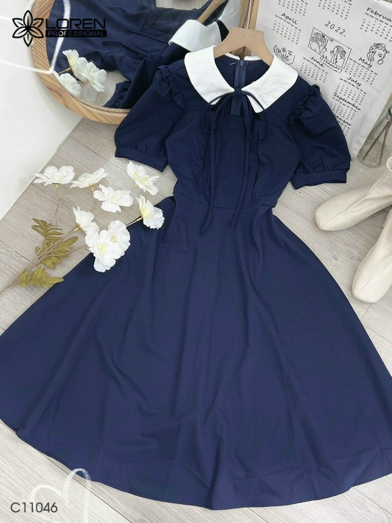 Đầm LOREN midi cổ sen C11046
