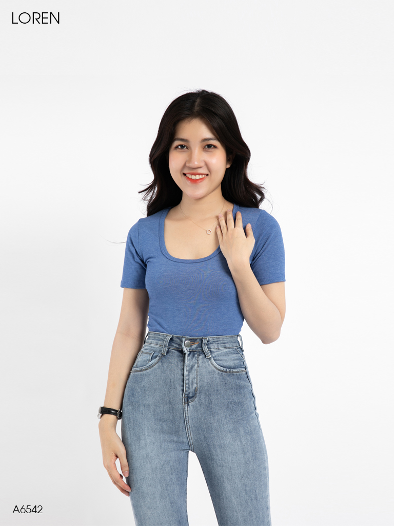 Áo croptop cổ vuông xanh A6542
