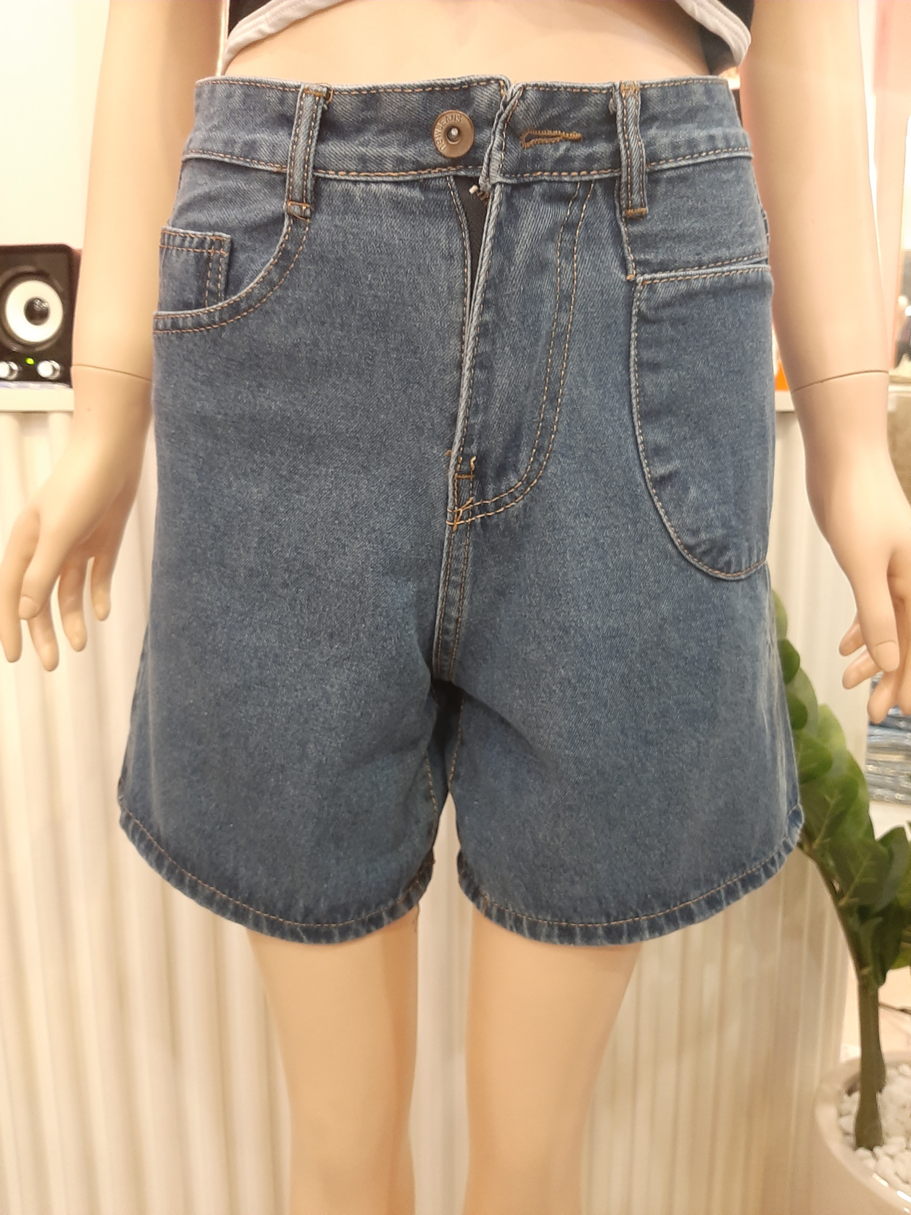 Quần jean ngố kiểu túi trơn xanh B5387