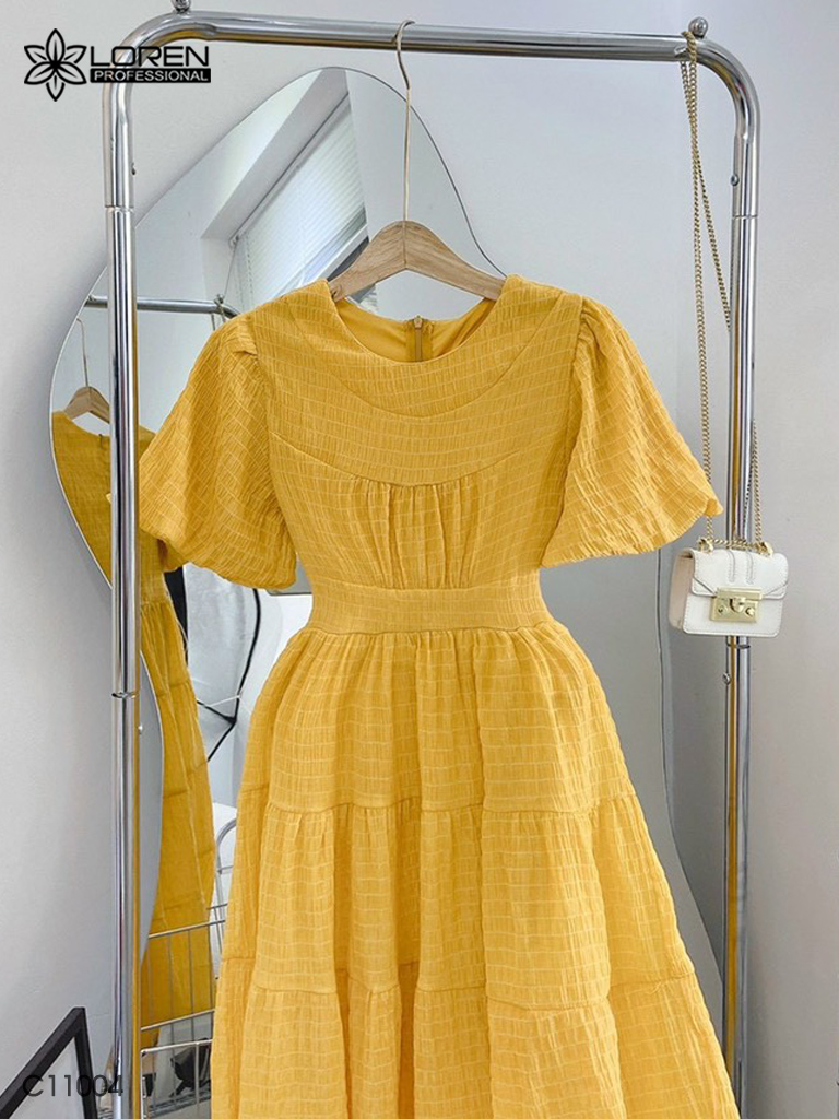 Đầm nữ LOREN midi tay phồng C11004