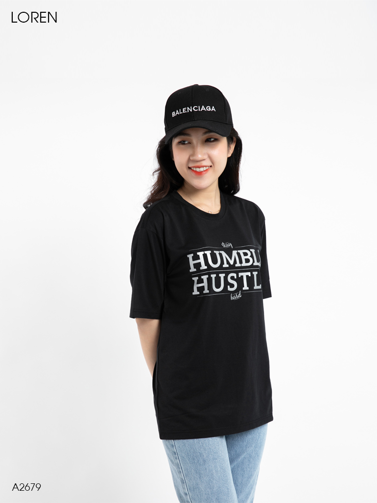 Áo thun nữ LOREN hình chữ đen A2679