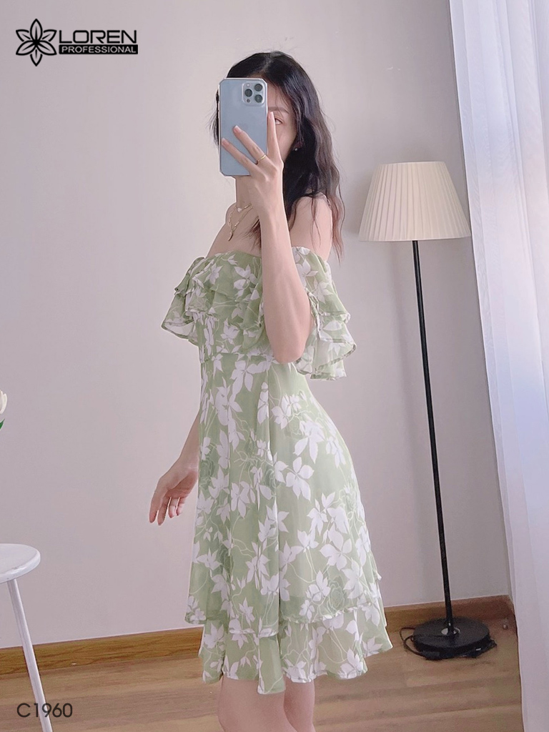 Đầm hoa nữ LOREN bẹt vại xanh bơ C1960