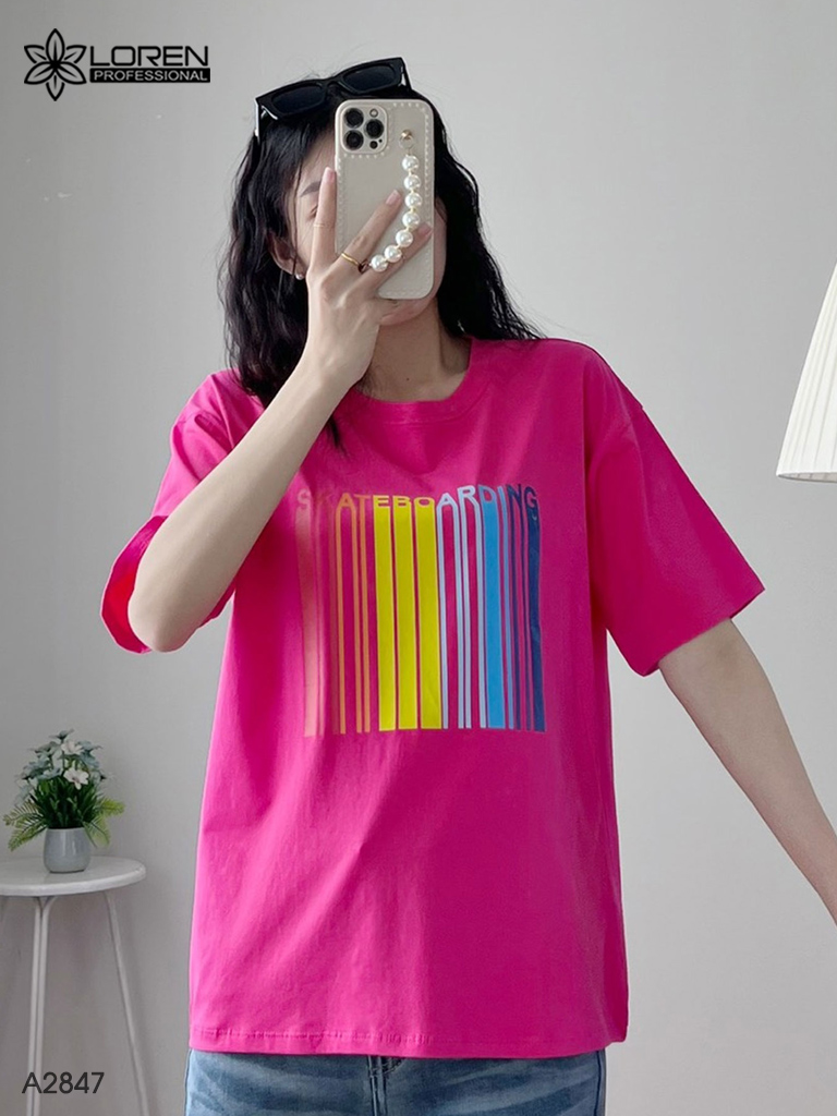Áo thun nữ LOREN cổ tròn in chữ A2847