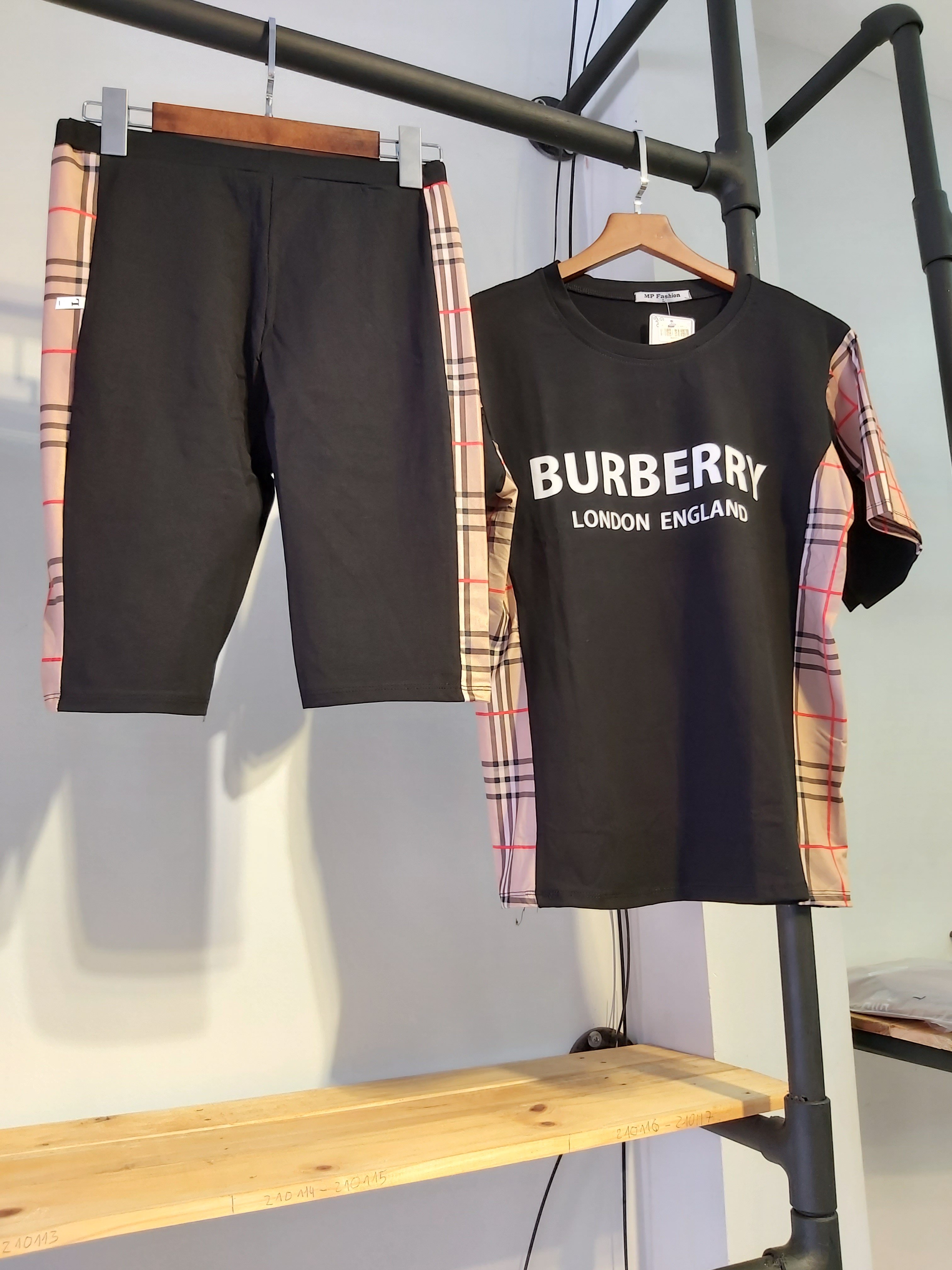 Sét thun nữ lửng burberry đen A9007