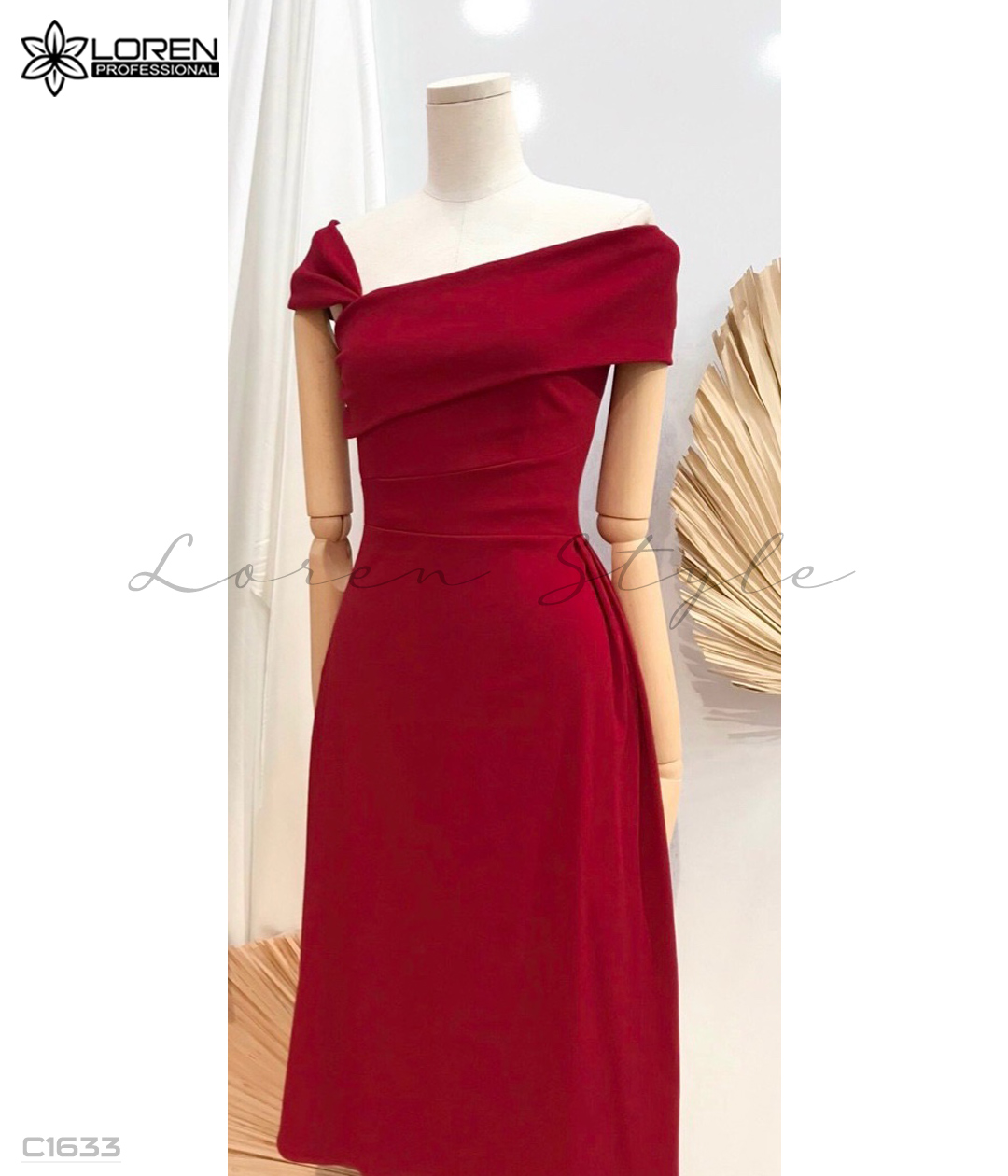 Đầm trễ vai xòe đỏ C1633