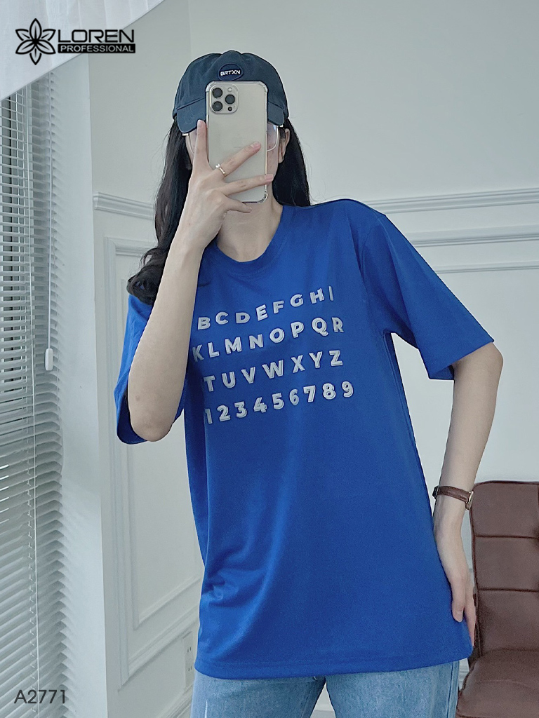 Áo thun nữ LOREN in chữ xanh A2771