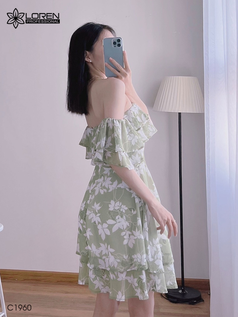 Đầm hoa nữ LOREN bẹt vại xanh bơ C1960