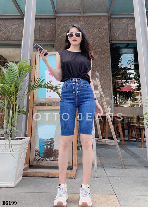 Quần jean ngố nhiều nút tua xanh B5199