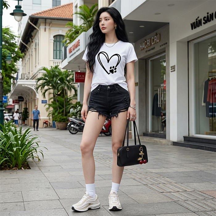 Áo thun nữ LOREN Regular tim A21096