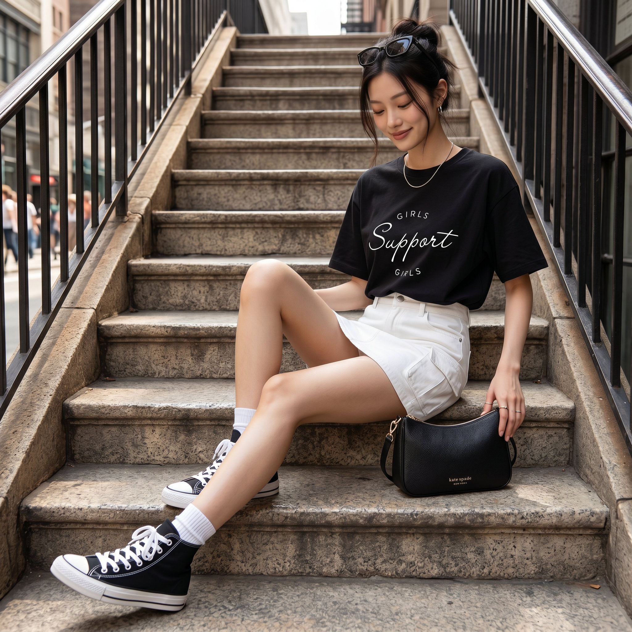 Áo thun nữ LOREN girls support đen A2676