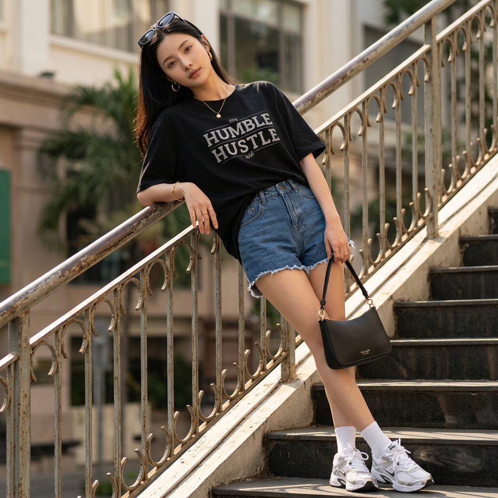 Áo thun nữ LOREN hình chữ đen A2679