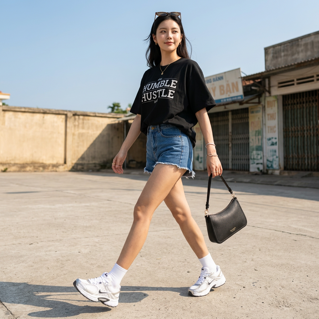 Áo thun nữ LOREN hình chữ đen A2679
