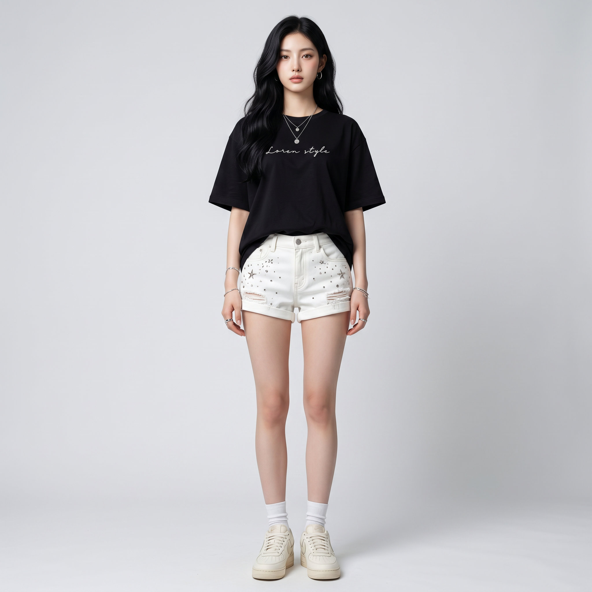 Áo thun nữ LOREN chữ Loren style đen A2742