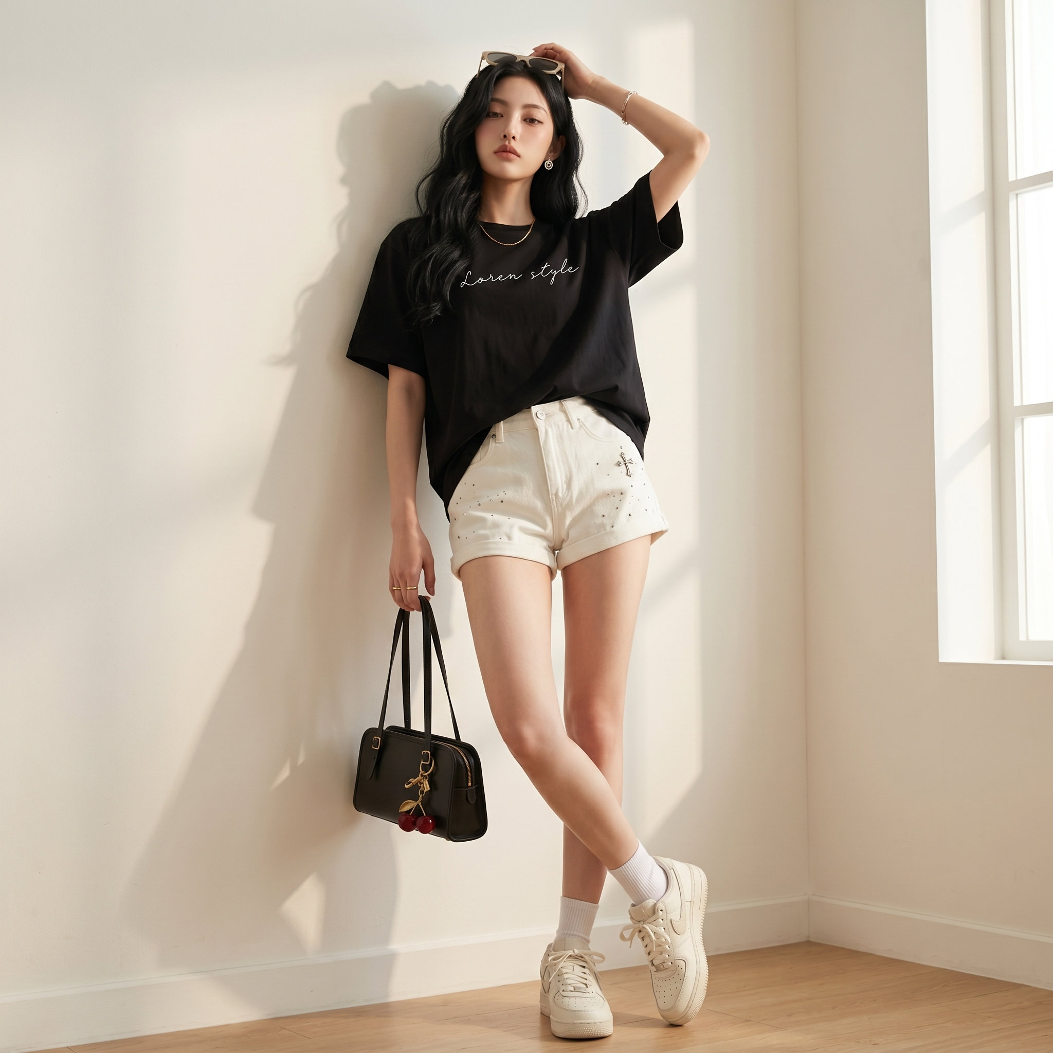 Áo thun nữ LOREN chữ Loren style đen A2742