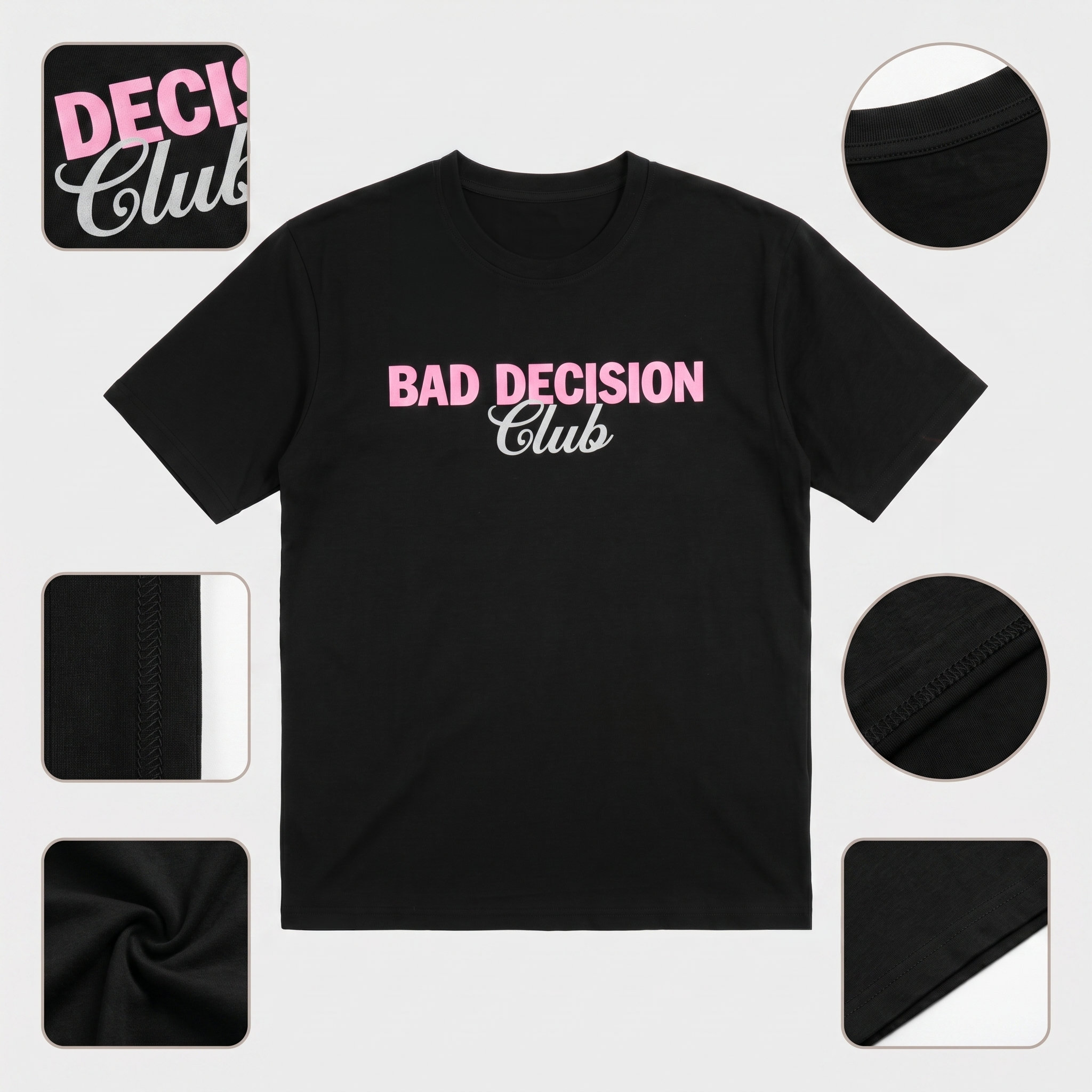 Áo thun nữ LOREN in chữ Bad Decision đen A2773