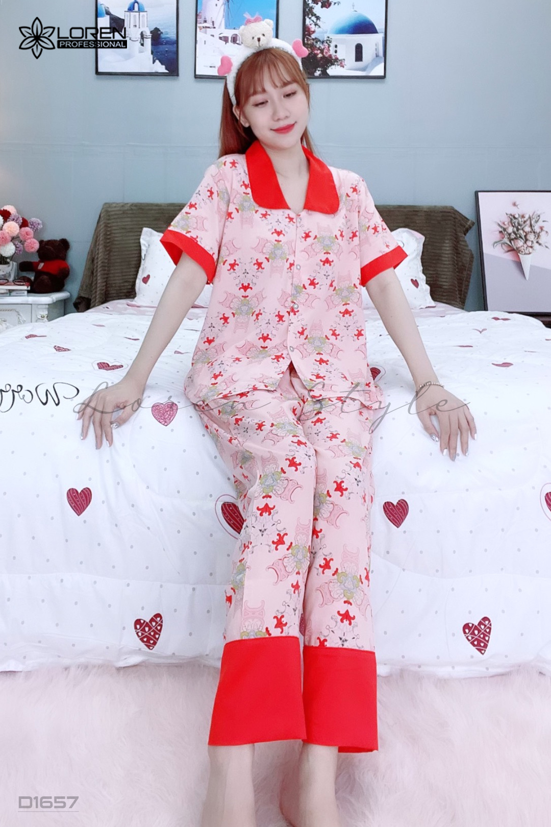 Đồ ngủ pijama tay ngắn quần dài hồng D1657