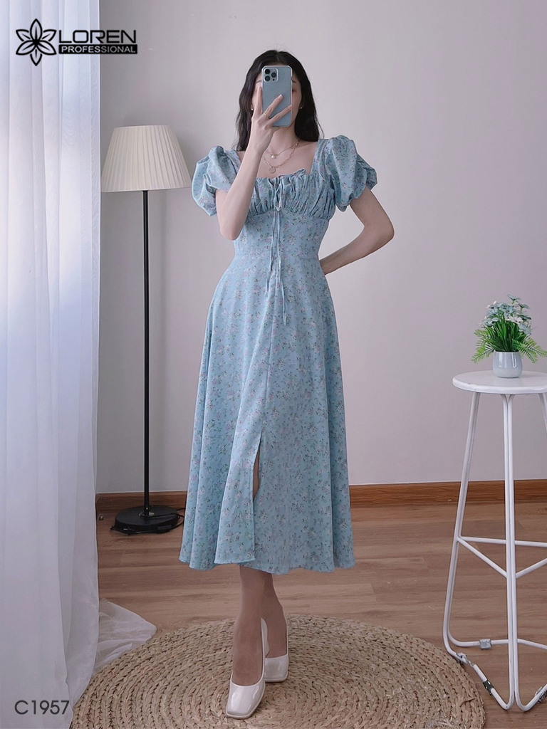 Đầm nữ LOREN hoa xanh C1957
