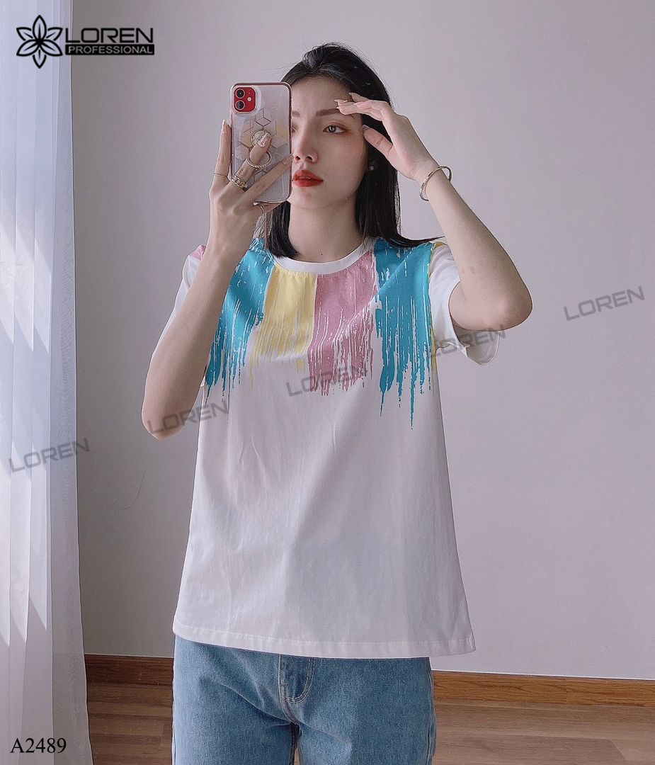Áo thun nữ LOREN màu loang trắng A2489