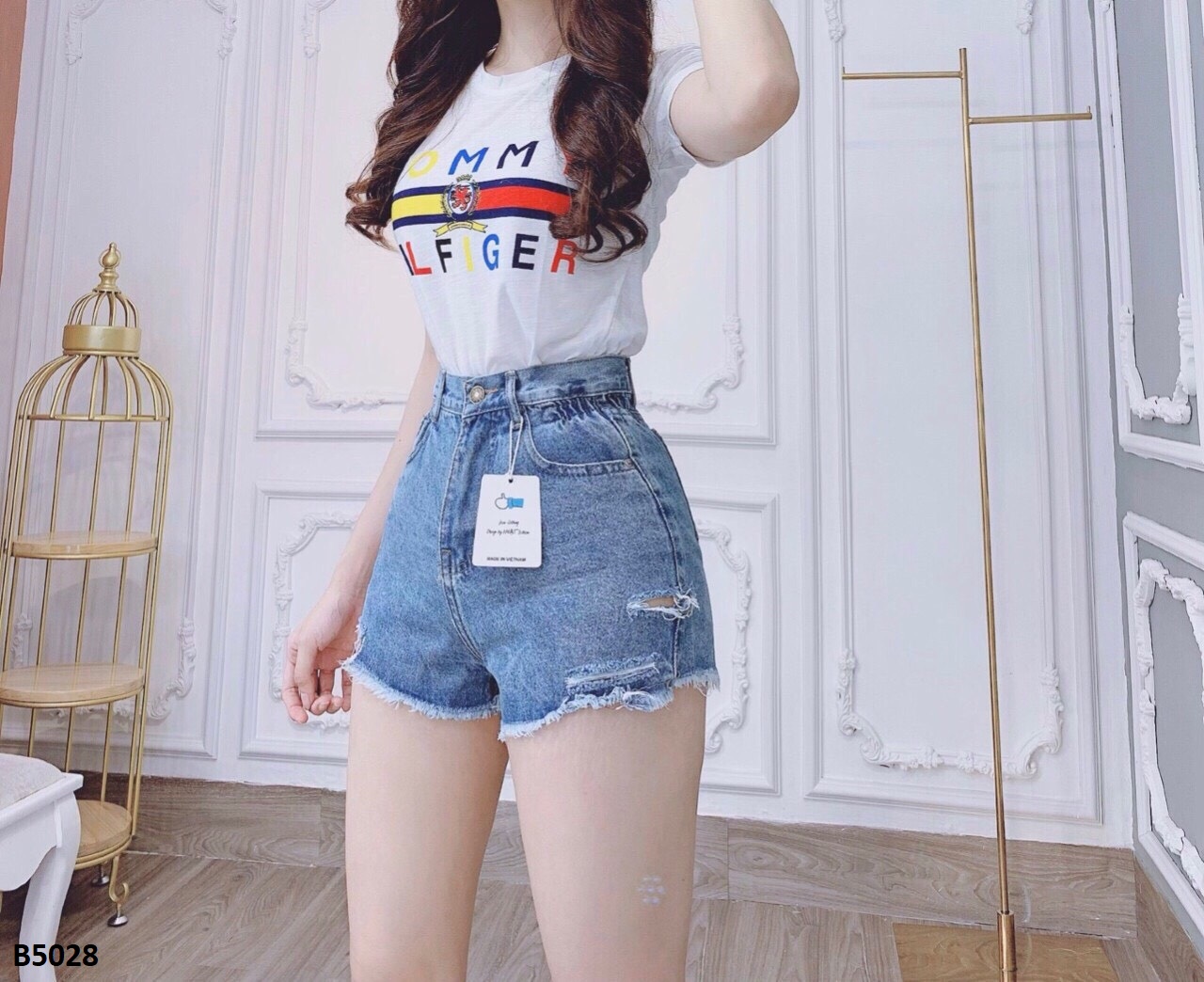 Quần jean short tua xanh B5028