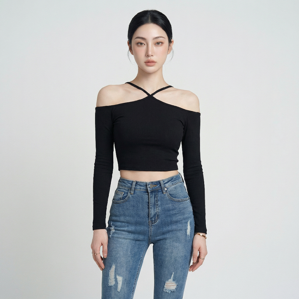 Áo nữ LOREN bo gân chéo cổ A61025