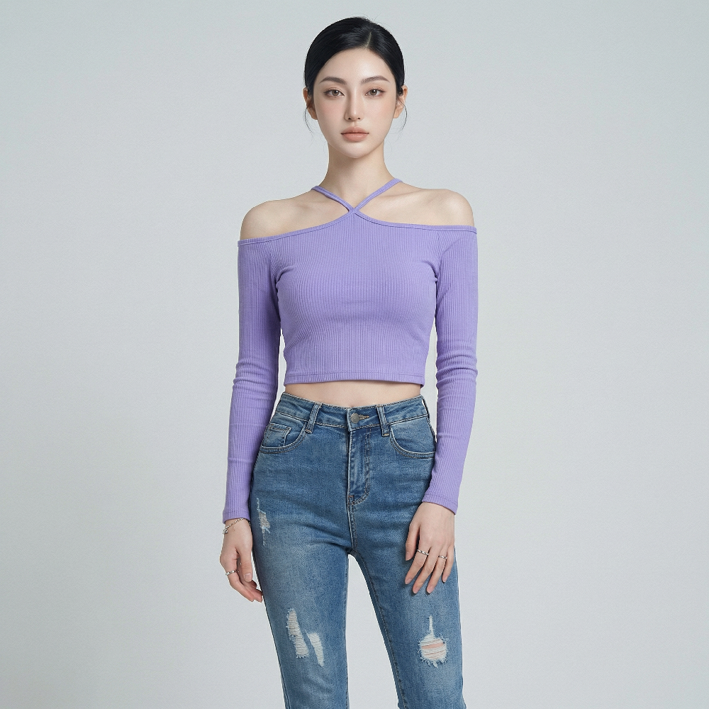 Áo nữ LOREN bo gân chéo cổ A61025