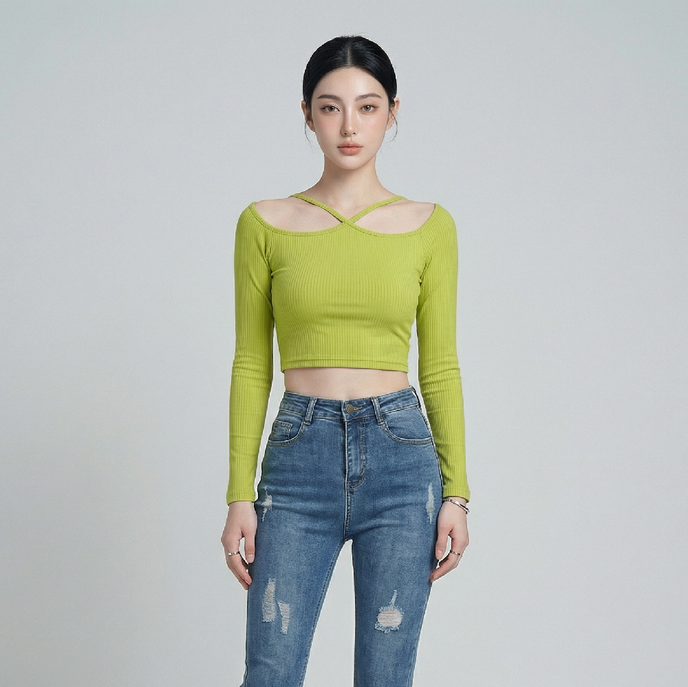 Áo nữ LOREN bo gân chéo cổ A61025