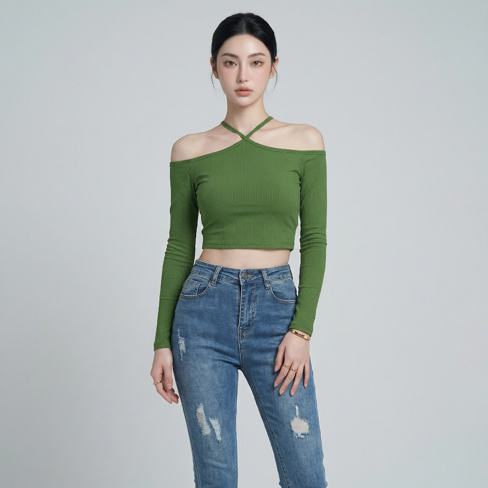 Áo nữ LOREN bo gân chéo cổ A61025