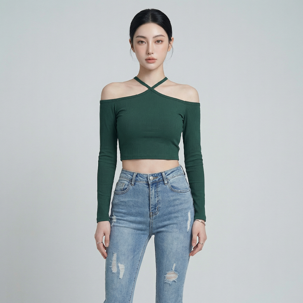 Áo nữ LOREN bo gân chéo cổ A61025