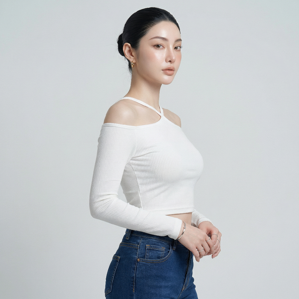 Áo nữ LOREN bo gân chéo cổ A61025