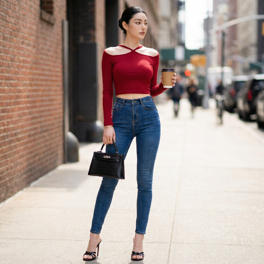 Áo nữ LOREN bo gân chéo cổ A61025