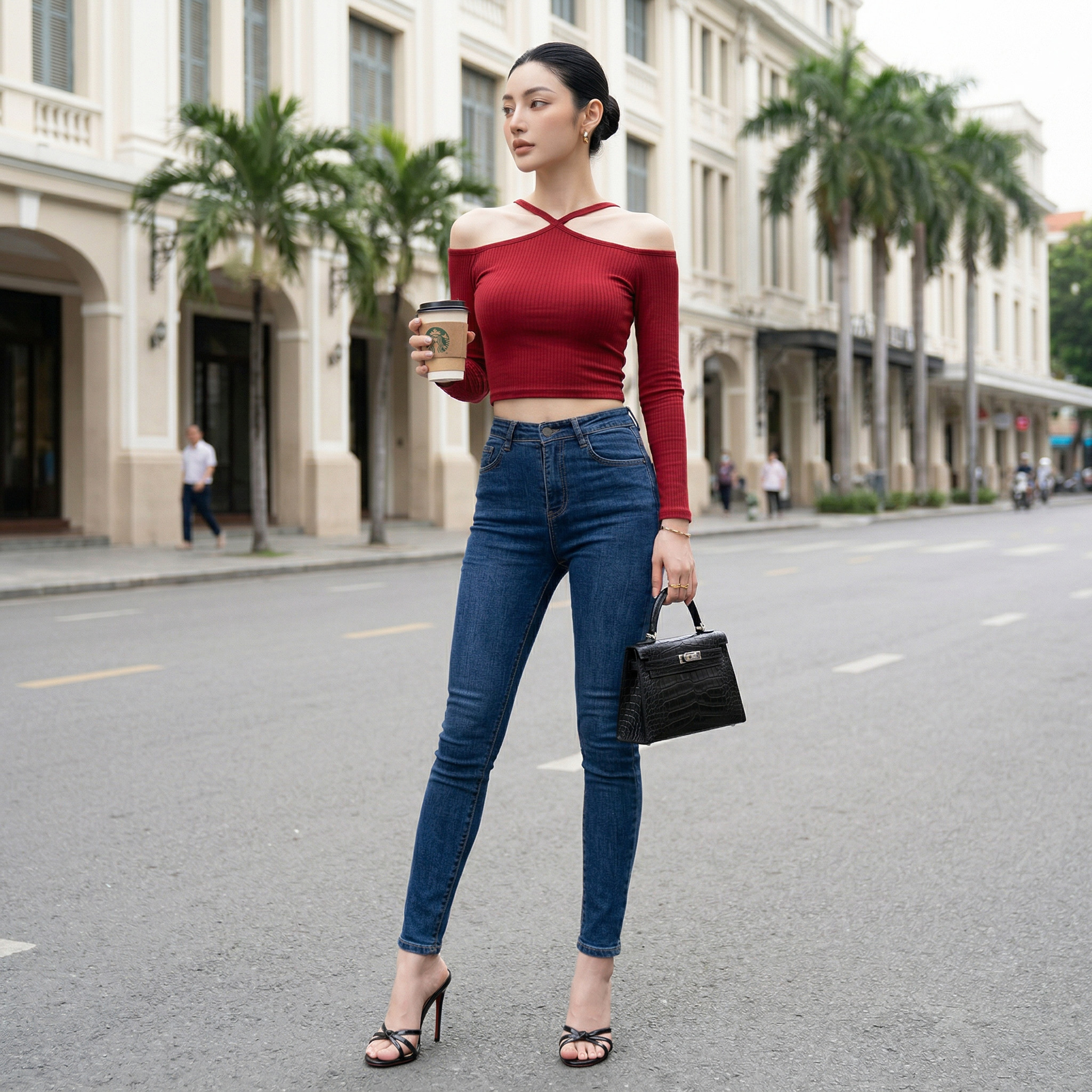 Áo nữ LOREN bo gân chéo cổ A61025
