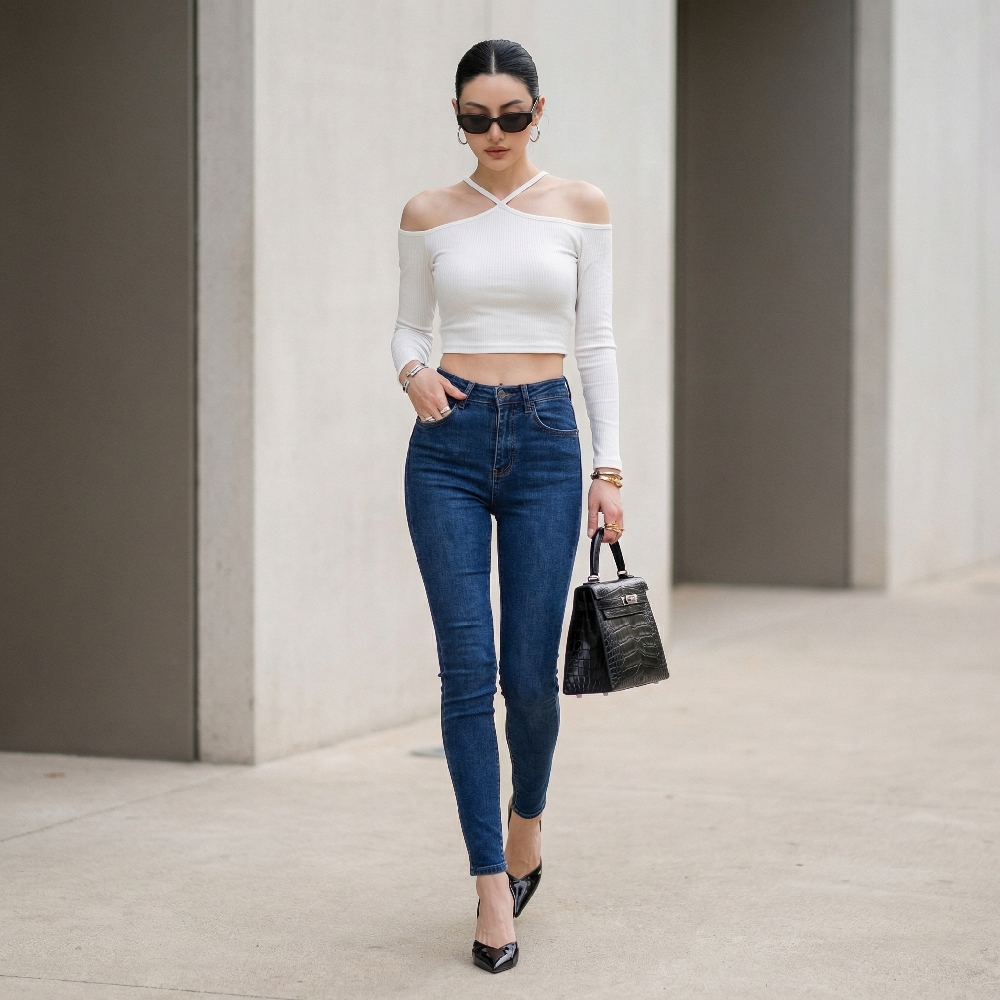 Áo nữ LOREN bo gân chéo cổ A61025