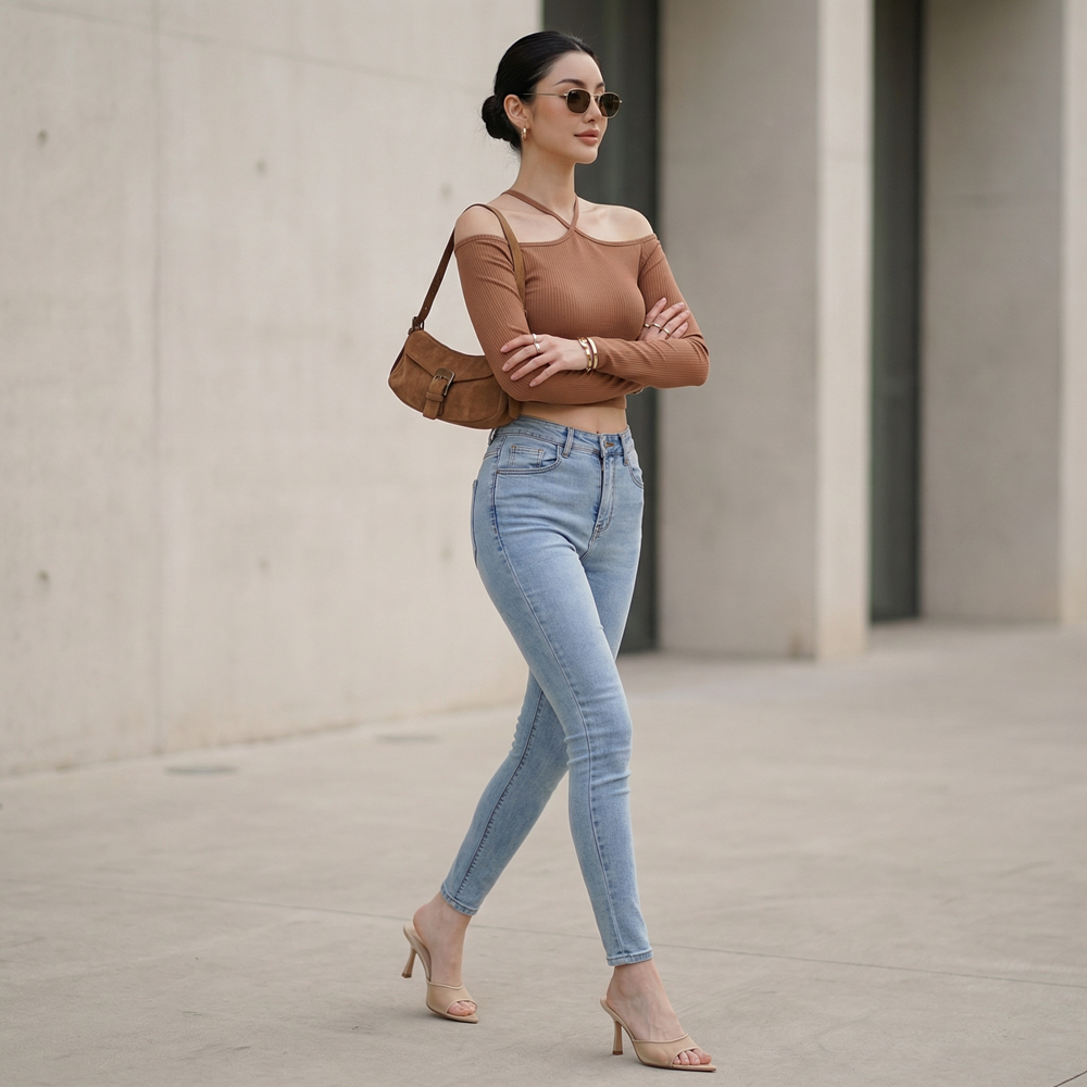 Áo nữ LOREN bo gân chéo cổ A61025