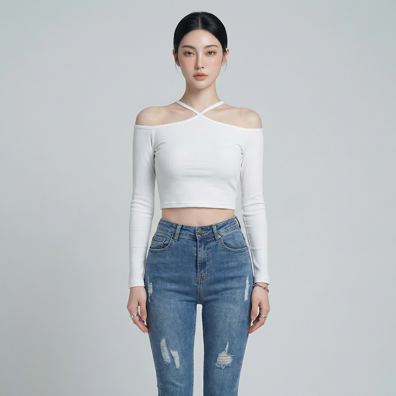 Áo nữ LOREN bo gân chéo cổ A61025