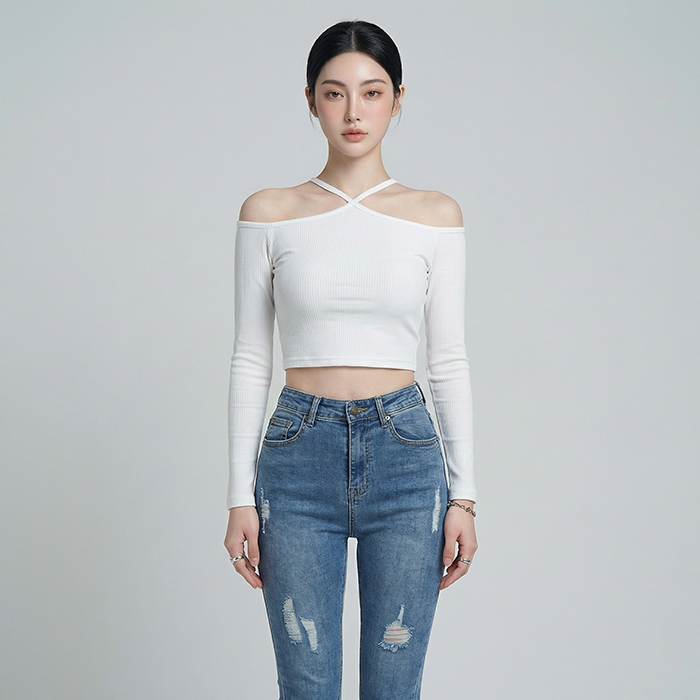Áo nữ LOREN bo gân chéo cổ A61025