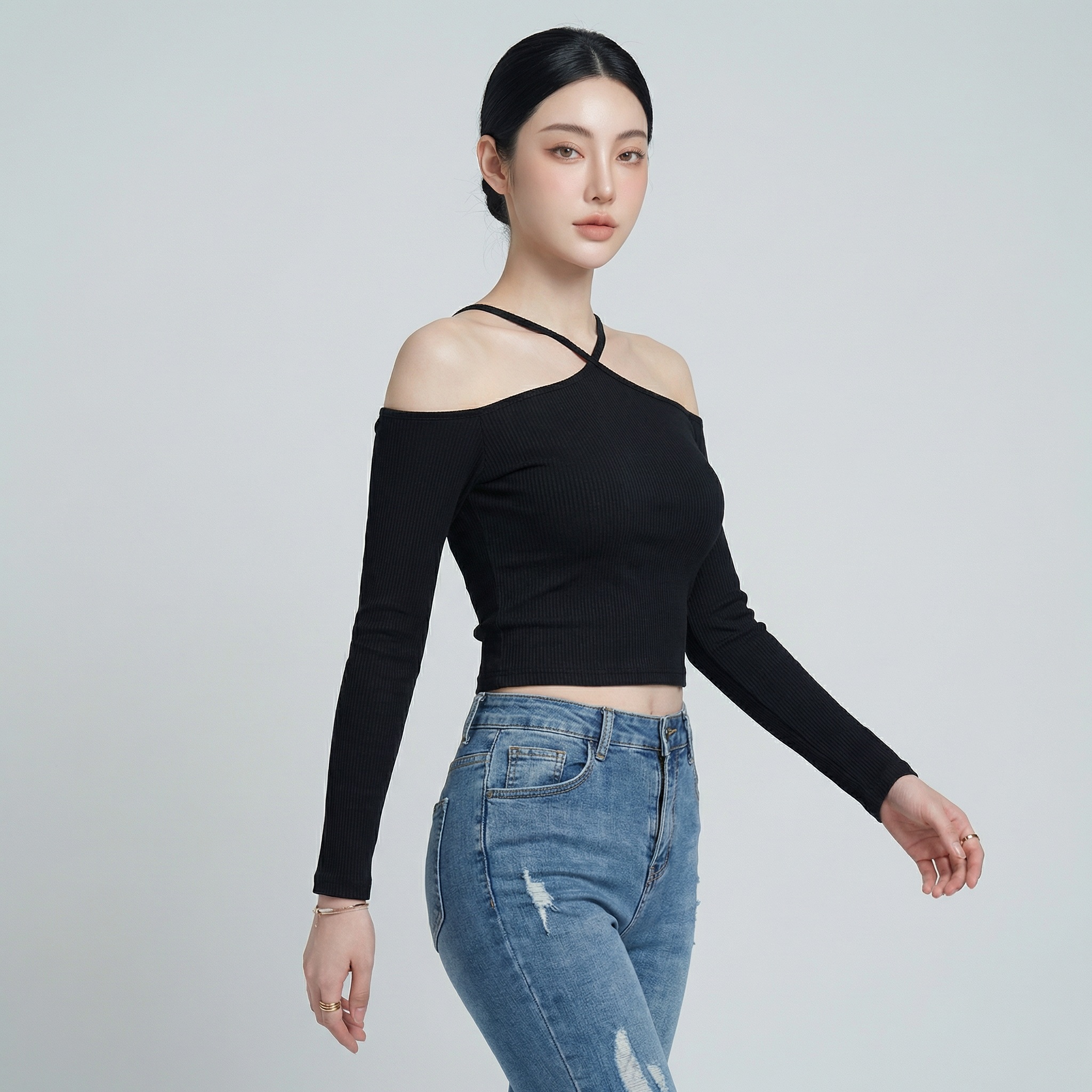 Áo nữ LOREN bo gân chéo cổ A61025