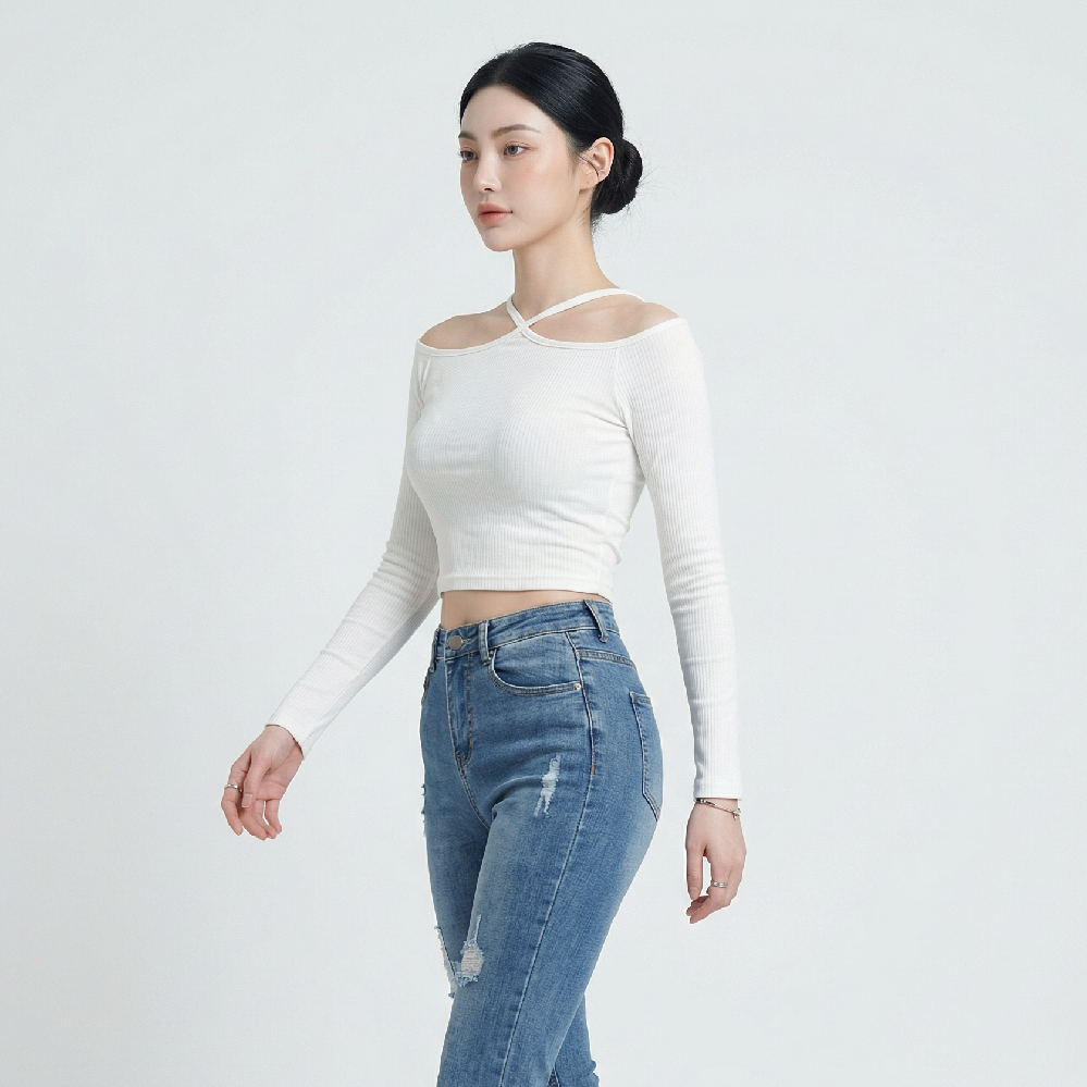 Áo nữ LOREN bo gân chéo cổ A61025