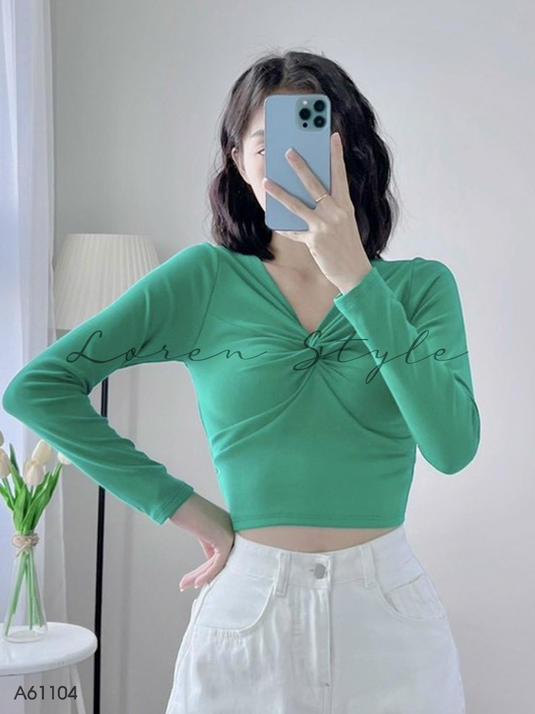 Áo croptop nữ LOREN xoắn ngực tay dài A61104