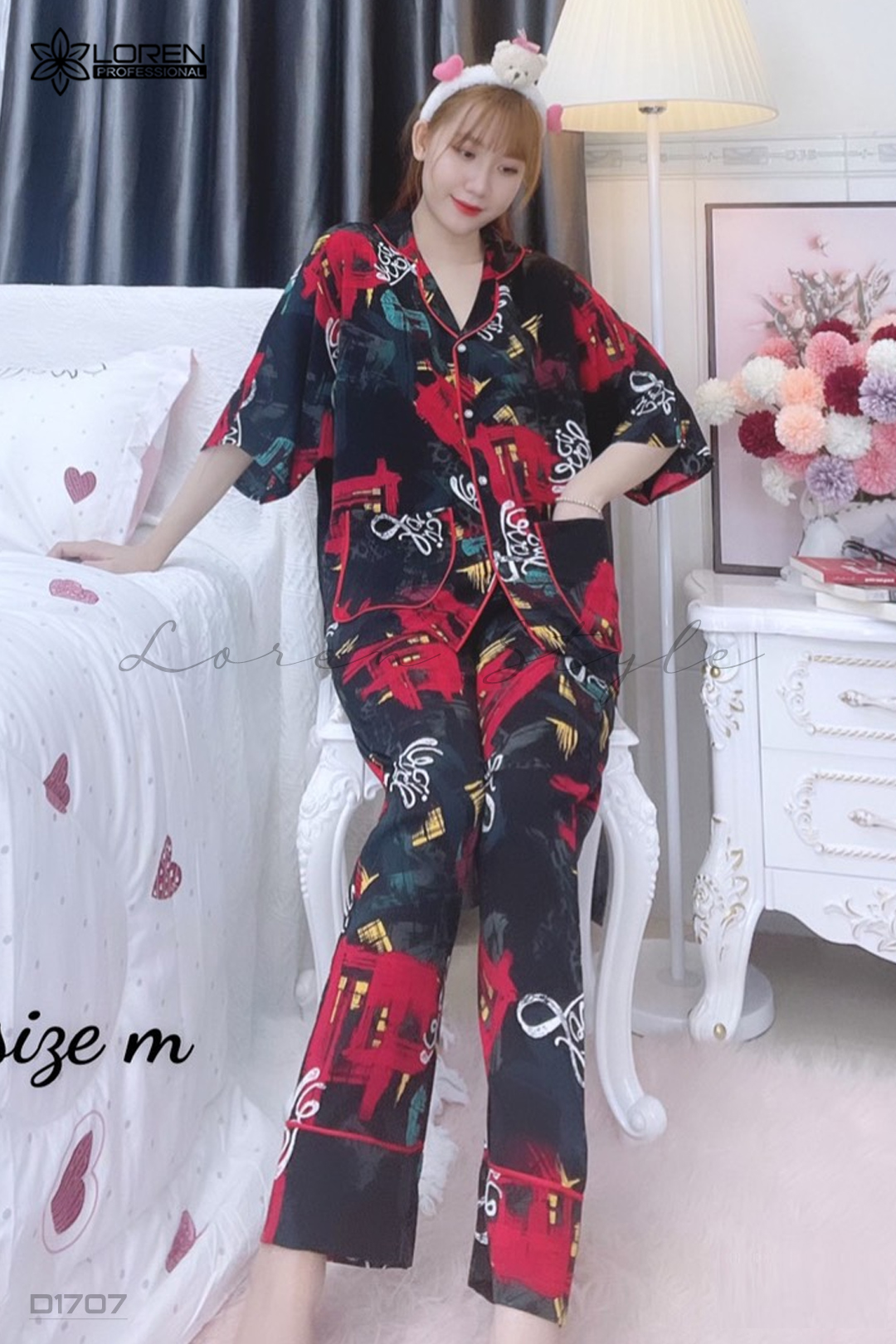 Đồ ngủ pijama tay ngắn quần dài đen D1707
