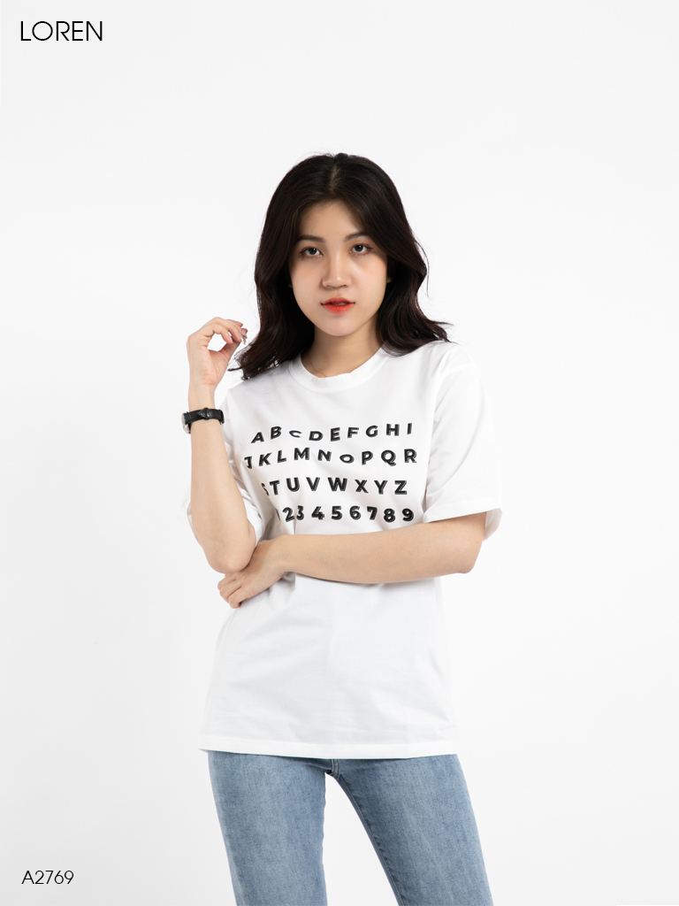 Áo thun nữ LOREN in chữ trắng A2769
